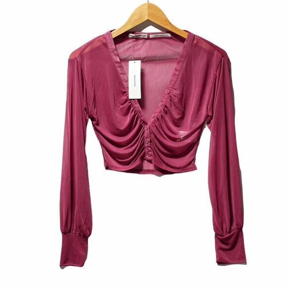 Urban Outfitters Women's UO Cara Mesh Ruched Blouse Purple - Picture 7 of 8